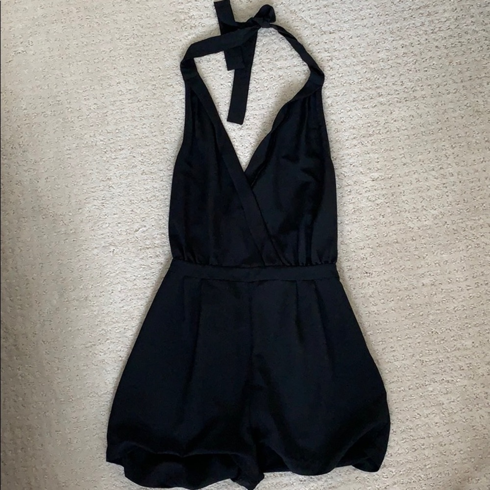 Black halter top backless romper